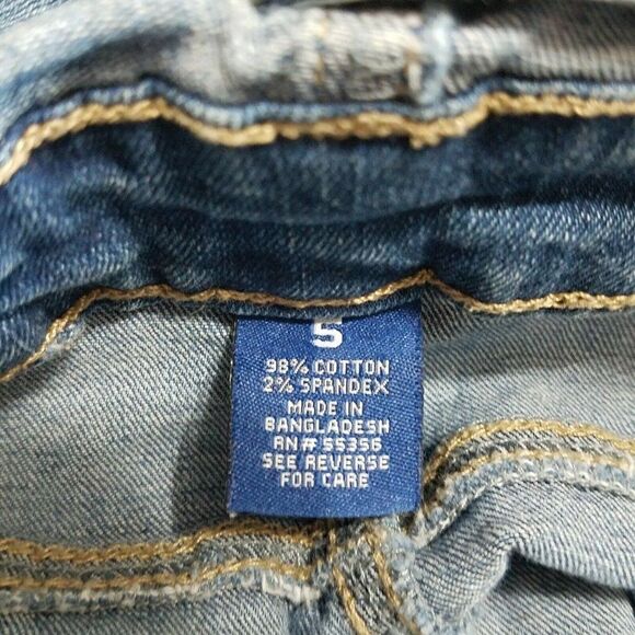 Distressed Denim Bib Overalls Paint Splatter Blue Spice Shortalls Juniors Size 5 - Picture 6 of 7